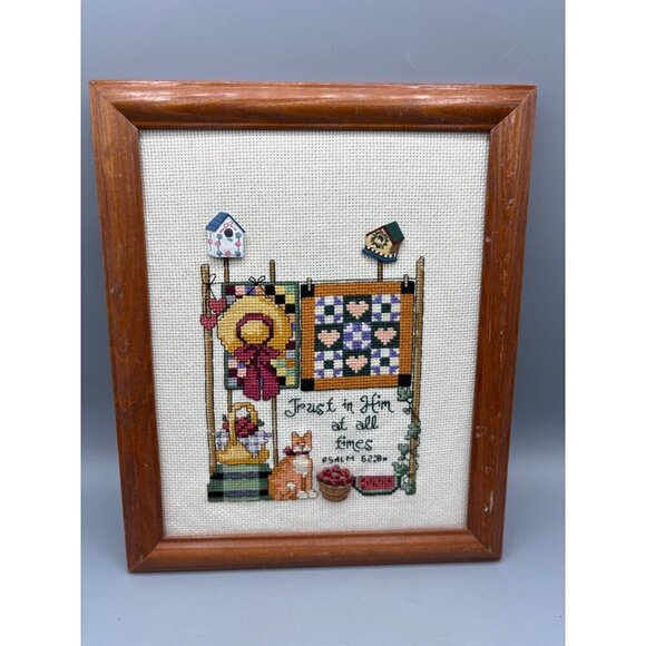 Complete Framed Cross Stitch Artwork "Trust In Him At All Times" Psalm 62:8 - Picture 1 of 7